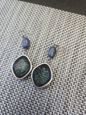 Blue Glass Drop Earrings with Lapis Accent